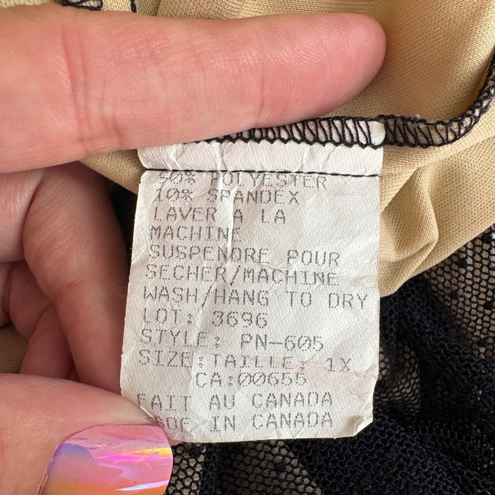 Penningtons Women 1X Camisole Top Tan Black Polka Dot Mesh Lace Trim PN-605 - Picture 4 of 4